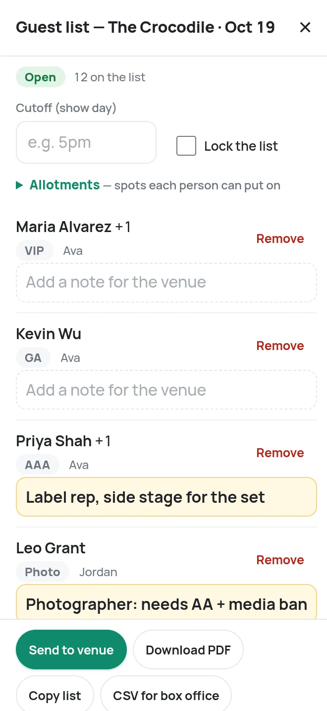 Guest list on iPhone