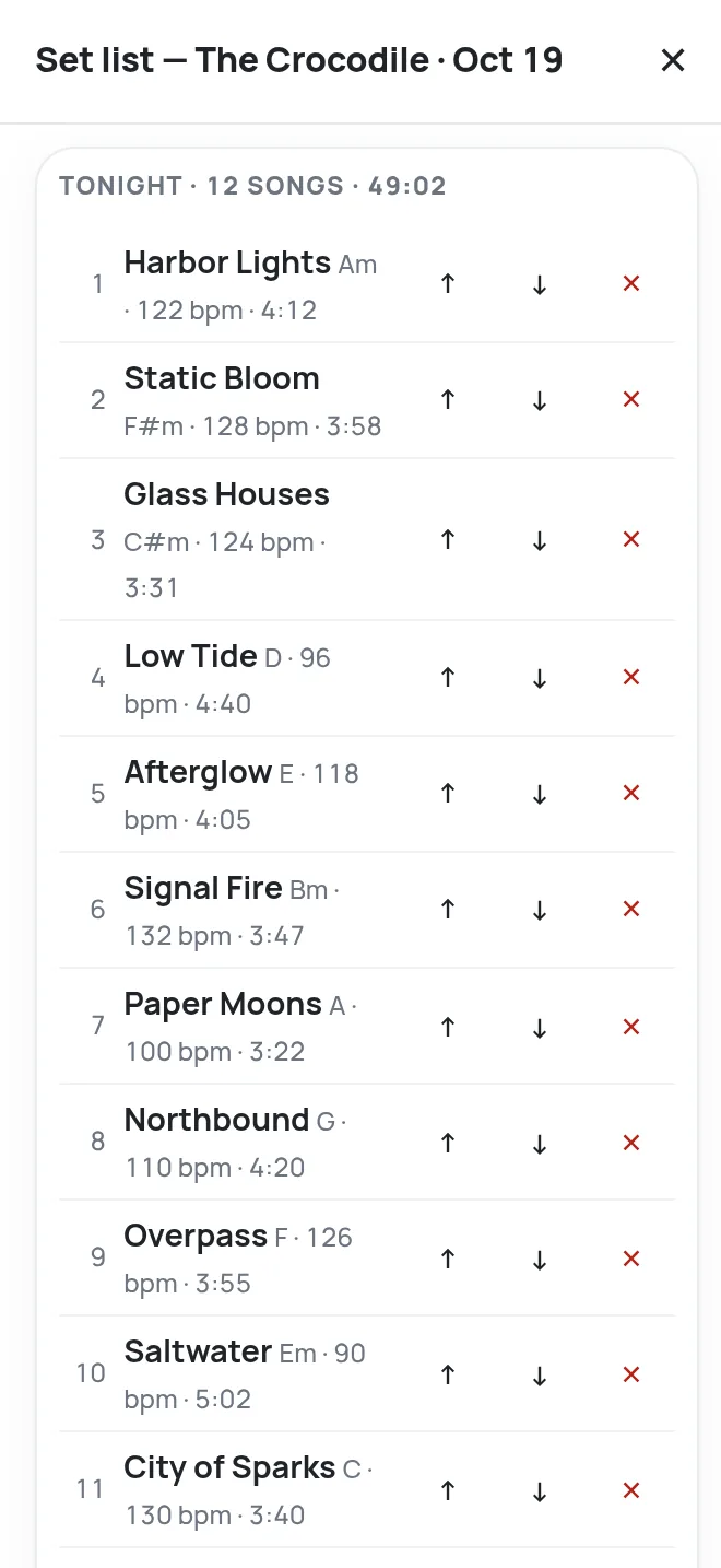 Set list on iPhone